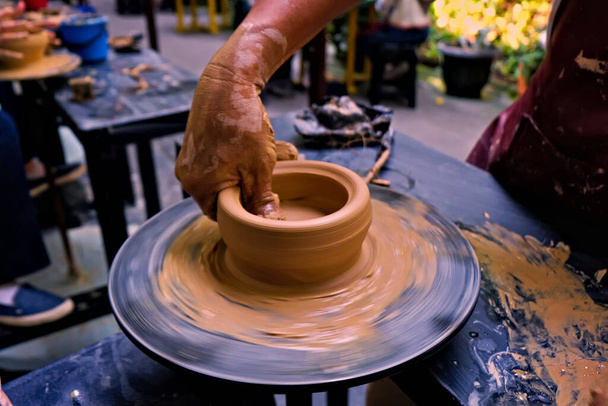 the activity of making handicrafts from clay or often called pottery class and some of the results - Photo, Image