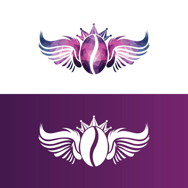 Diseño de Logo de Crown Coffee Bean Wings. Plantilla de logotipo de café volador. - Vector, Imagen