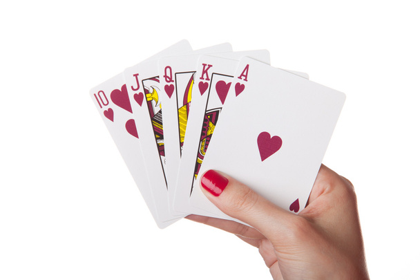 Royal Flush of hearts in hand - Photo, Image
