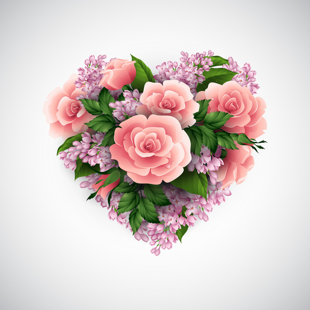 Tarjeta con corazón de rosas. Ilustración vectorial
 - Vector, imagen