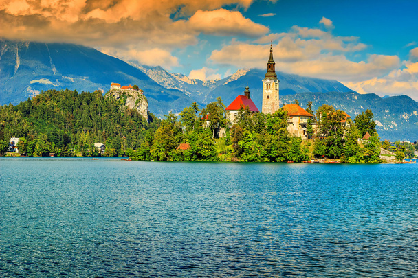 Lenyűgöző panorámával, tó Bled, Szlovénia, Európa - Fotó, kép