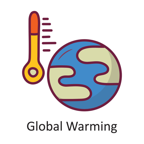 Globális felmelegedési vektor Kitöltött vázlat ikontervezési illusztráció. Space Symbol fehér háttér EPS 10 File - Vektor, kép