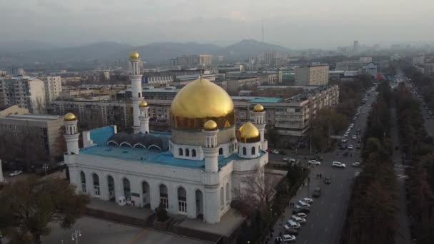 Almaty, największa metropolia Kazachstanu, znajduje się u podnóża Zailiyskiy Alatau. Służył jako stolica kraju do 1997 roku i pozostaje handlowym i kulturalnym centrum Kazachstanu.. - Materiał filmowy, wideo