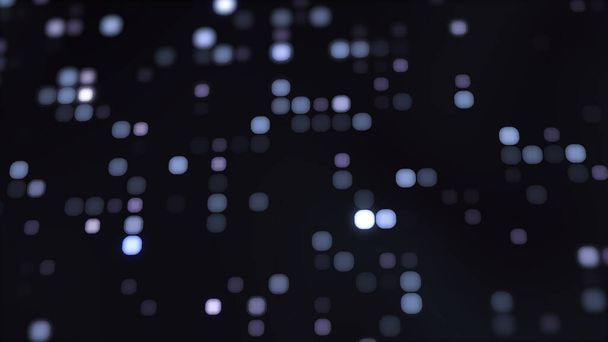 カラフルな小さな点に輝くデジタルランドスケープ技術の背景3d立方体粒子移動. ダークテクノロジー bg グリッド内のランダムな点を光らせます. ビッグデータ,機械学習,バーチャルスペース. - 写真・画像