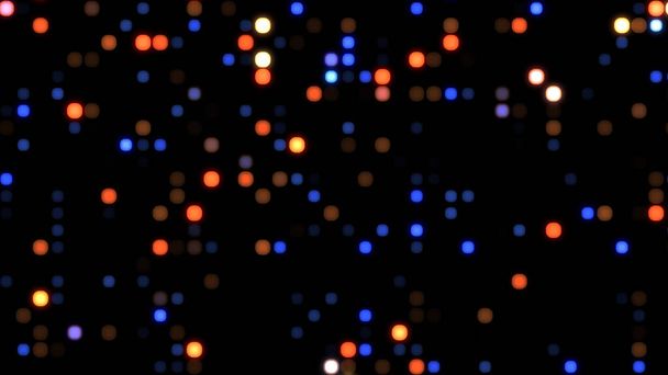 Glühende bunte kleine Punkte digitale Landschaftstechnologie Hintergrund 3D-Würfel Teilchen bewegen. Dunkle Technologie, glühende zufällige Punkte im Gitter. Für Big Data, maschinelles Lernen, virtuellen Raum. - Foto, Bild