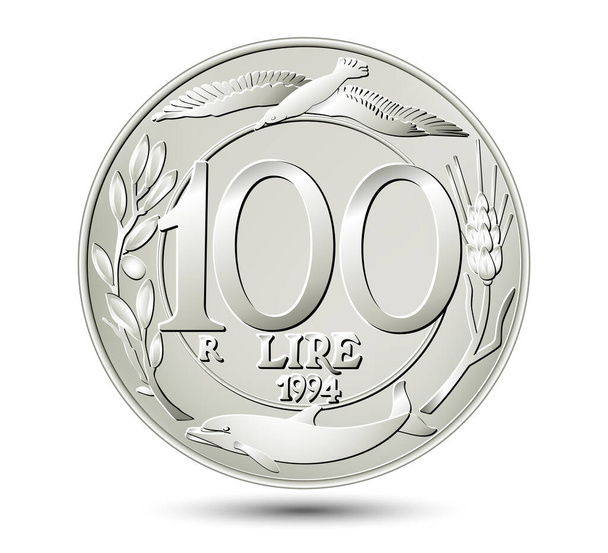 One hundred Italian lire isolated on white background. Vector illustration. - Vector, Image