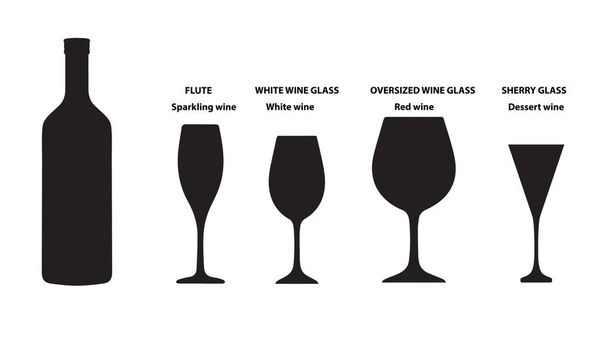 Τέσσερα είδη διαφορετικών ποτηριών κρασιού στα οποία μπορείτε να πιείτε διαφορετικούς τύπους κρασιού - Διάνυσμα, εικόνα