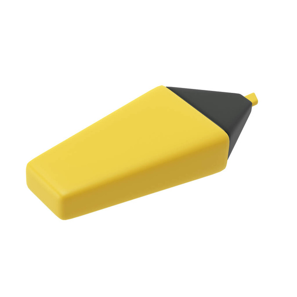 3d yellow highlighter marker icon for school office. Stationery important message symbol illustration rendering editable isolated with clipping path. - Photo, Image