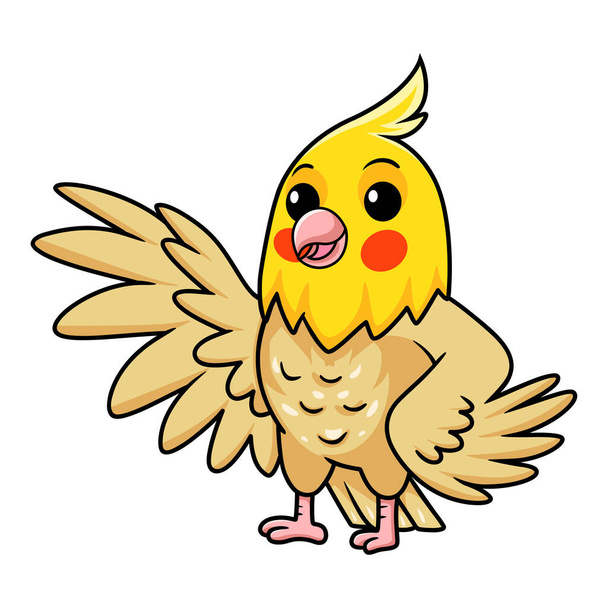 Illustration vectorielle de mignon lutino cockatiel oiseau dessin animé agitant la main - Vecteur, image
