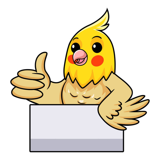 Illustration vectorielle du dessin animé mignon lutino cockatiel oiseau donnant pouce vers le haut - Vecteur, image