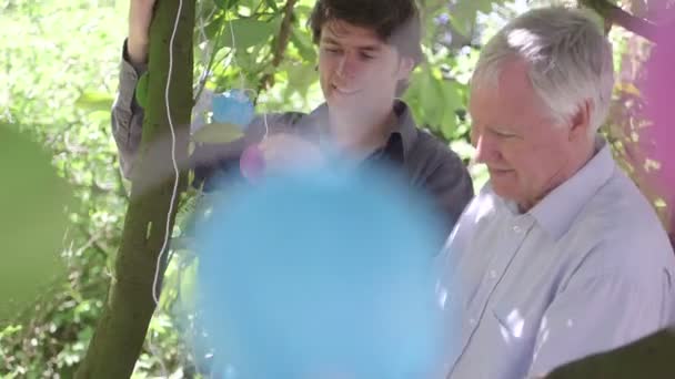 Padre e hijo decorando el árbol
 - Metraje, vídeo