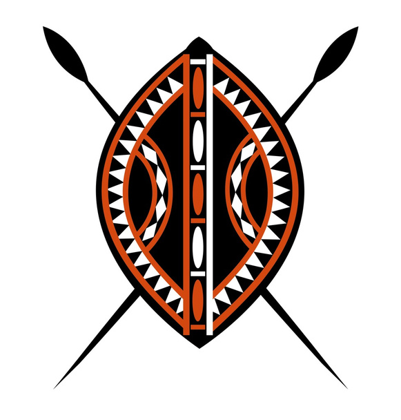 Masaii shield and spears - Vector, Image