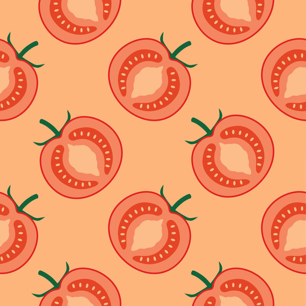 赤いトマトのシームレスなパターンベクターイラストのスライス - ベクター画像