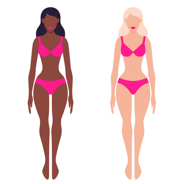 Black and white barbie dolls in pink bikini isolated on white background - Vector, Image
