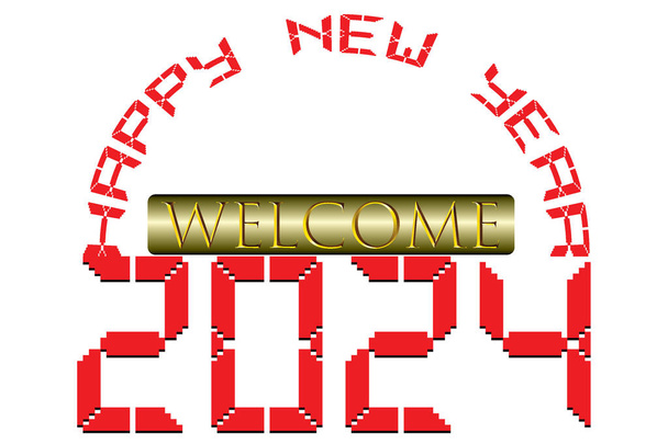 2024 κείμενο στο χρόνο και ευπρόσδεκτο σχήμα για το νέο έτος σχεδιασμό κόκκινο χρώμα - Διάνυσμα, εικόνα