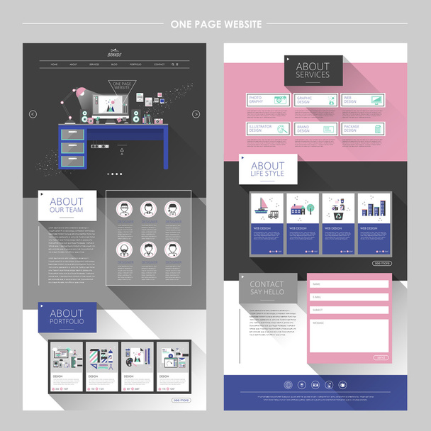 lovely workplace one page website design template  - Vector, afbeelding