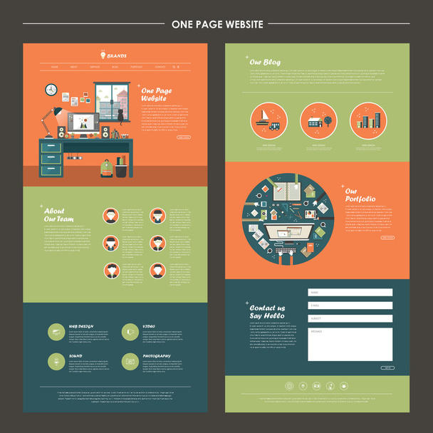lovely workplace one page website design template - Vector, Image