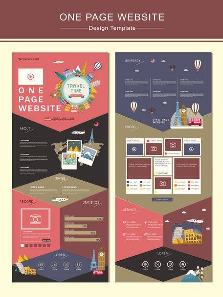 adorable travel concept one page website design - Vector, Image