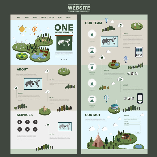 nature one page website design template  - Vector, Image