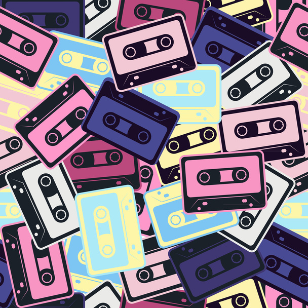 Cassettes vector seamless pattern In Retro style. - Vector, Image