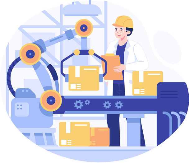 Smart factory production line. Smart factory. Manufacturing industry automation concepts conveyor belt production. Vector illustration - Vector, Image