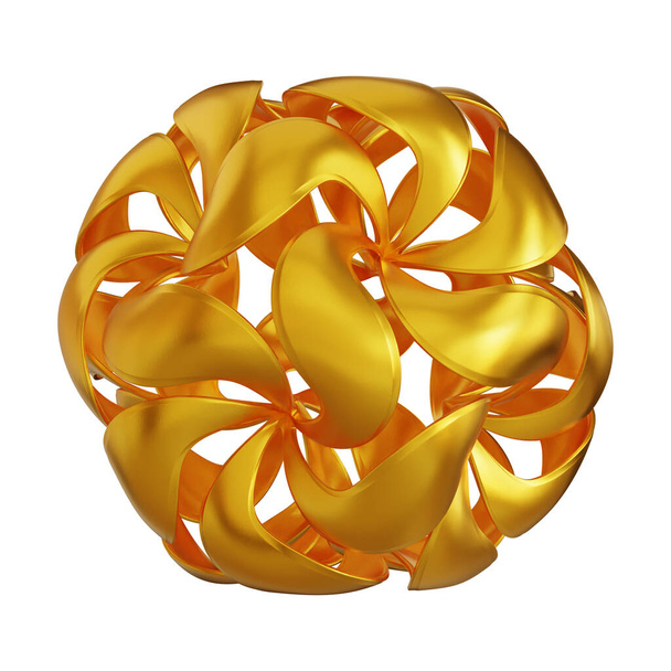 Abstrakti kultainen metallinen tausta, jossa on futuristinen 3D-renderöity geometrinen muoto - Valokuva, kuva