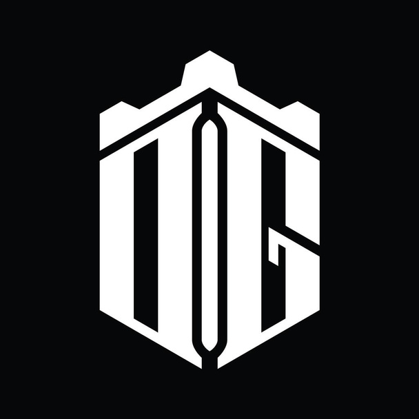 DG Lettre Logo forme hexagonale monogramme avec couronne château modèle de conception de style géométrique - Photo, image