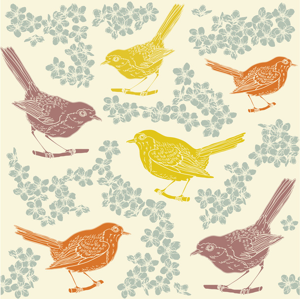 Seamless pattern with birds and flowers - Вектор, зображення