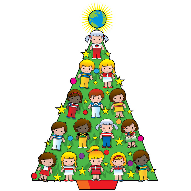 Uma árvore de Natal com crianças
 - Vetor, Imagem