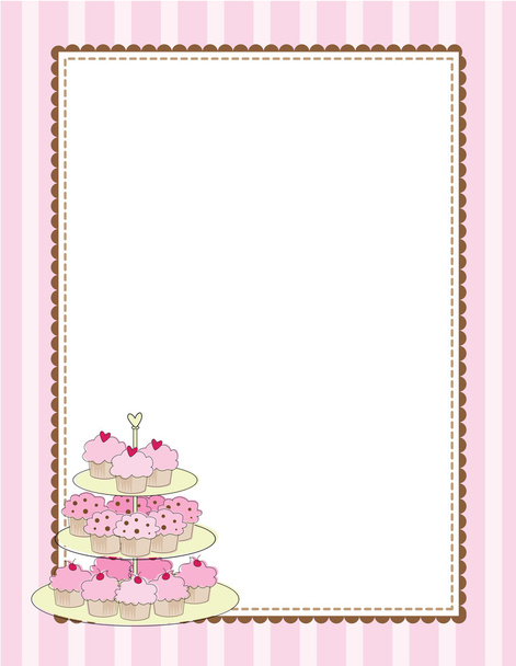 A striped border with a tiered tray of cupcakes - Вектор,изображение