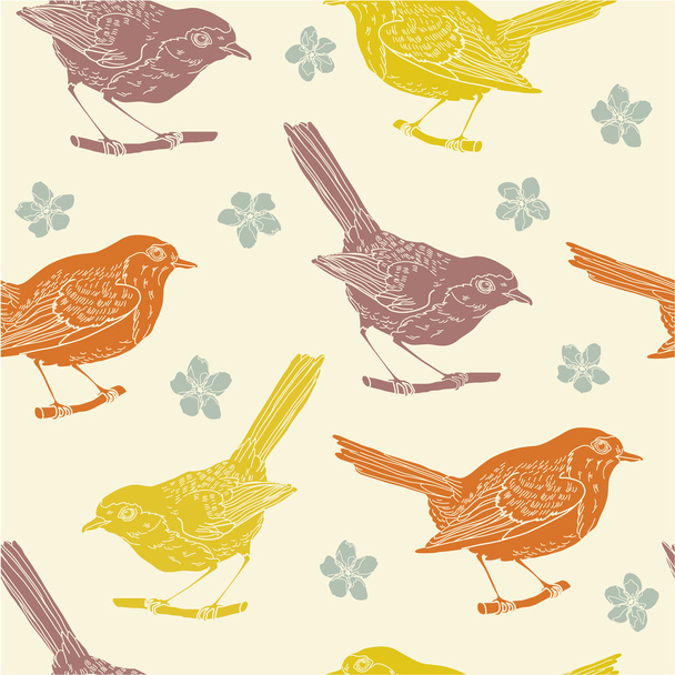 Seamless pattern with birds and flowers - Vector, Image