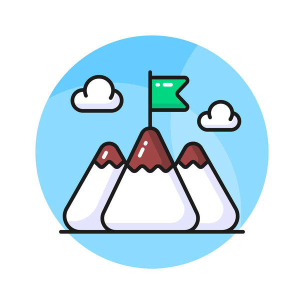 Drapeau au sommet de la montagne, icône concept de la mission dans un style branché - Vecteur, image