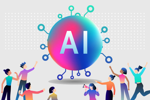 Infografía vectorial de aplicaciones innovadoras de tecnología AI. Inteligencia artificial, aprendizaje automático, ciencia de datos y concepto de computación cognitiva. - Vector, imagen