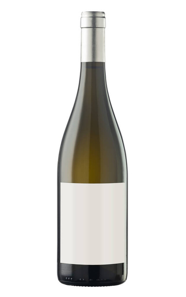 Eristetty viinipullo, jossa on tyhjä etiketti valkoisella pohjalla - Valokuva, kuva
