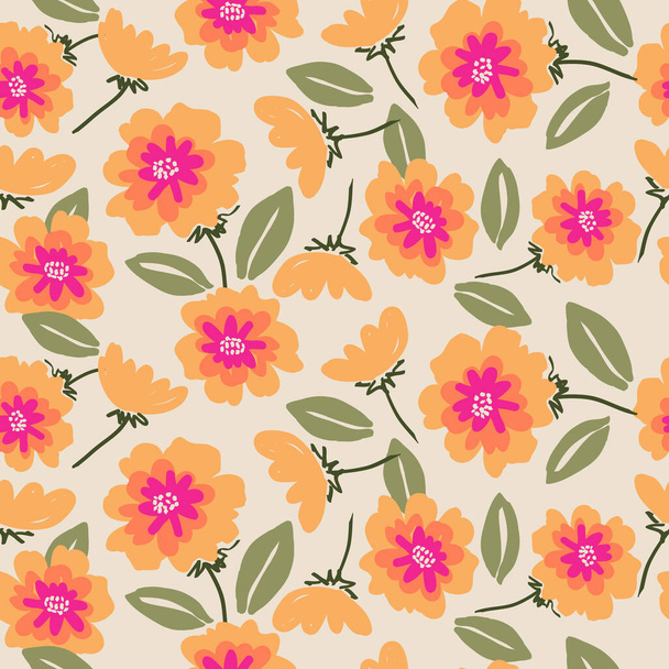 Hand drawn flowers, seamless patterns with floral for fabric, textiles, clothing, wrapping paper, cover, banner, interior decor, abstract backgrounds. - Vector, Image