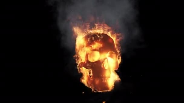 Heldere brandende schedel - vuur, vlammen en rook - 4K Pro Res - Video