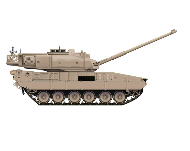 Main battle tank in realistic style. Hight barrel. Armored fighting military vehicle. Detailed colorful illustration isolated on white background. - Photo, Image