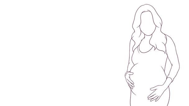 Schwangere Mutter hält ihren Bauch sanft, handgezeichnete Vektor-Illustration - Vektor, Bild