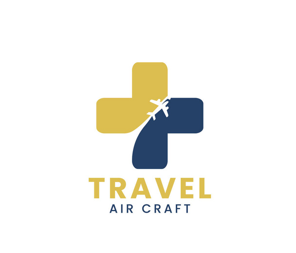 ταξιδιωτικό λογότυπο. περιηγήσεις και ταξιδιωτικό λογότυπο με αεροπλάνο - Διάνυσμα, εικόνα
