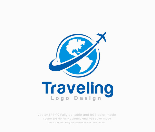 Λογότυπο ταξιδιού. ταξιδιωτικό και τουριστικό λογότυπο με αεροπλάνο - Διάνυσμα, εικόνα