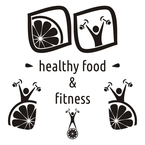 Egészséges élelmiszer- és fitness szimbólumok - Vektor, kép
