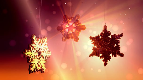 Grote sneeuwkristallen en vlokken drijvende, abstract Kerstmis achtergrond. - Foto, afbeelding