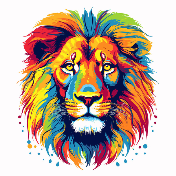 Lev je králem šelem. Portrét zlého a majestátního lva v barevném vektorovém pop-art stylu. Šablona pro tričko, samolepku atd.. - Vektor, obrázek