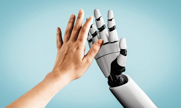 3D απόδοση τεχνητή νοημοσύνη AI έρευνα της ανάπτυξης ρομπότ και cyborg για το μέλλον των ανθρώπων που ζουν. Ψηφιακή εξόρυξη δεδομένων και σχεδιασμός τεχνολογίας μηχανικής μάθησης για τον εγκέφαλο υπολογιστών. - Φωτογραφία, εικόνα