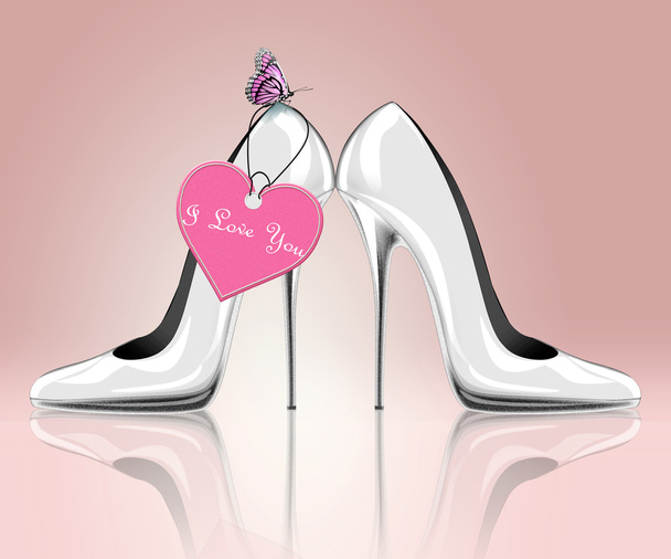 Pair of shoes with label, symbol for wedding, engagement, valentine's day - Фото, изображение