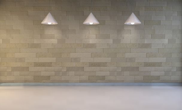 Lege muur met plaats voor tekst verlicht door lampen boven, 3d render - Foto, afbeelding