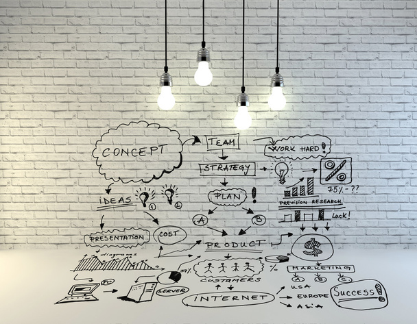 Drawing business concept on wall - Foto, Imagem