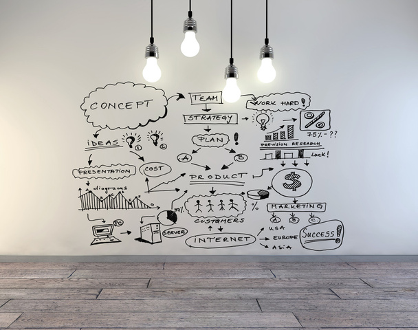 Drawing business concept on wall - Fotoğraf, Görsel