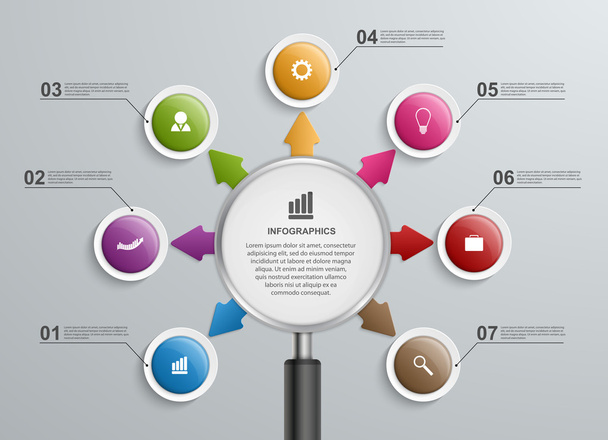 Abstract infographic with a magnifying glass. Vector illustration. - Vettoriali, immagini