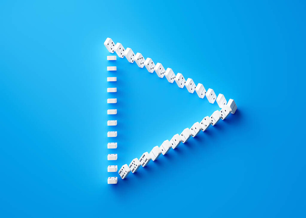 3d Unique Play Symbol Icon Made Of Domino Tiles Isolated On Blue Background 3d Illustration - Photo, Image